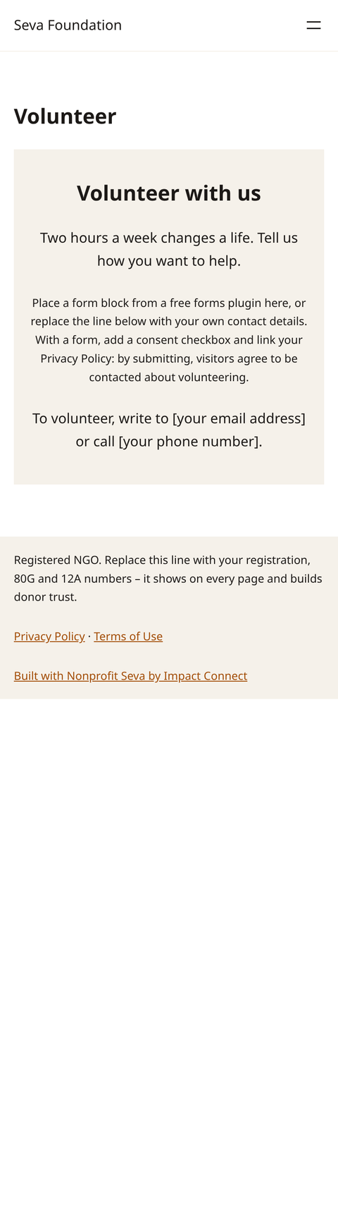 Volunteer and trustees layout on a phone
